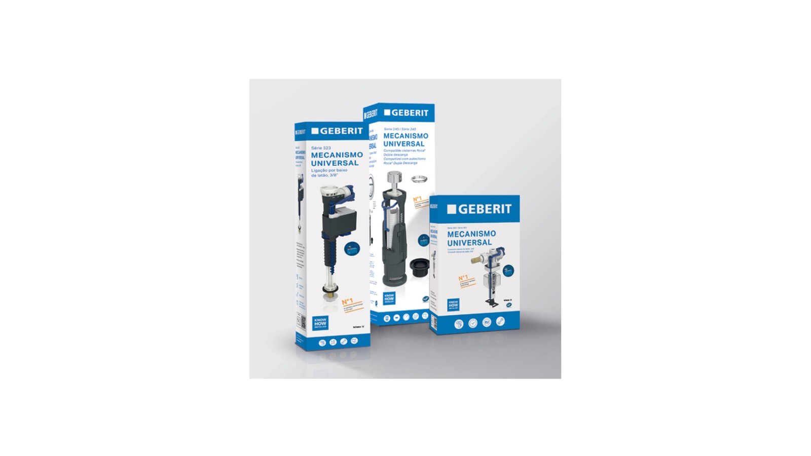 Válvula de enchimento e válvula de descarga Geberit como peças de substituição para autoclismos Válvula de enchimento e válvula de descarga Geberit como peças de substituição para autoclismos