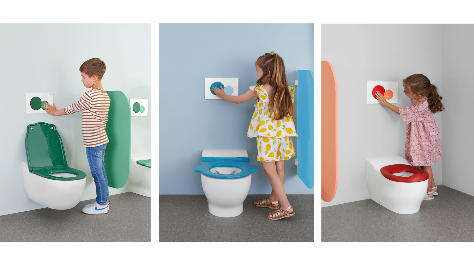 Altura ajustável das sanitas e as placas de descarga Geberit Bambini Altura ajustável das sanitas e as placas de descarga Geberit Bambini