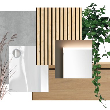 Moodboard com os materiais usados para o design 6x6 (© Bjerg Arkitektur) Moodboard com os materiais usados para o design 6x6 (© Bjerg Arkitektur)