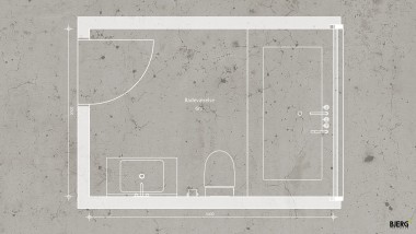Este é o desenho de planta da casa de banho de 6 m² da BJERG Arkitektur (© Bjerg Arkitektur) Este é o desenho de planta da casa de banho de 6 m² da BJERG Arkitektur (© Bjerg Arkitektur)