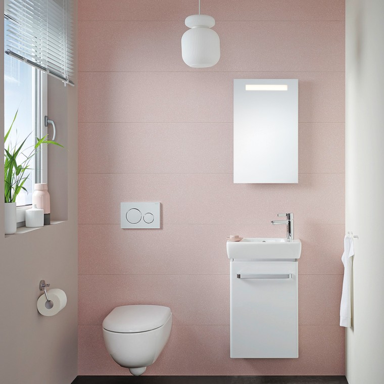 Casa de banho pequena com lavatório compacto e sanita suspensa compactos da série Selnova Compact Casa de banho pequena com lavatório compacto e sanita suspensa compactos da série Selnova Compact