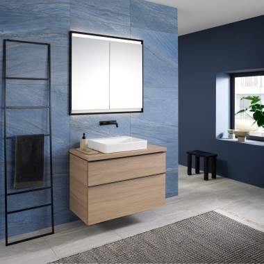 Lavatório de pousar Mix & Match Geberit ONE com o móvel Geberit iCon Lavatório de pousar Mix & Match Geberit ONE com o móvel Geberit iCon