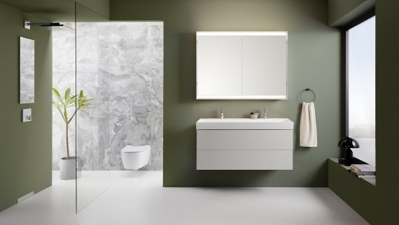 Casa de banho Geberit ONE com pavimento contínuo, sem juntas (© Geberit) Casa de banho Geberit ONE com pavimento contínuo, sem juntas (© Geberit)