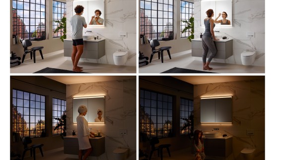 Diferentes ambientes de iluminação na casa de banho com o sistema Geberit ComfortLight (© Geberit)