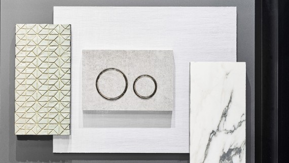 Placa de descarga Sigma21 efeito de betão com anéis de design cromados Placa de descarga Sigma21 efeito de betão com anéis de design cromados