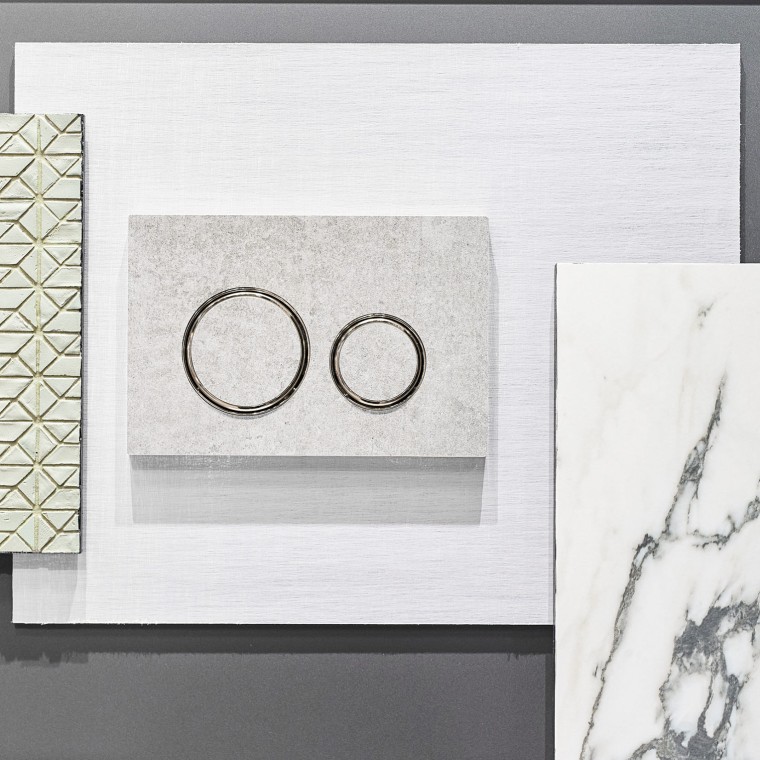 Placa de descarga Sigma21 efeito de betão com anéis de design cromados Placa de descarga Sigma21 efeito de betão com anéis de design cromados