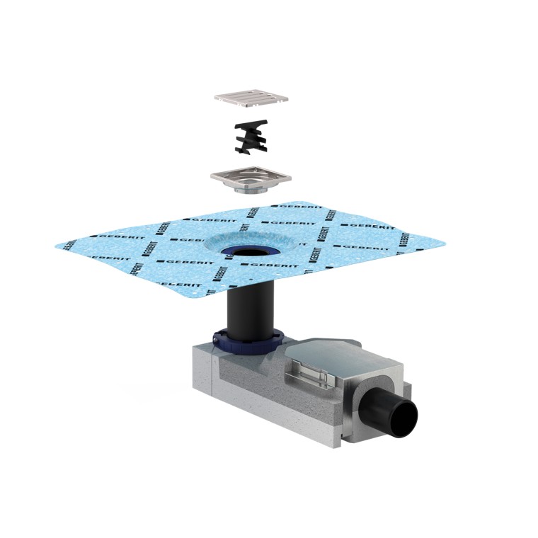 Conjunto de instalação da Geberit para sifão de duche de pavimento Conjunto de instalação da Geberit para sifão de duche de pavimento