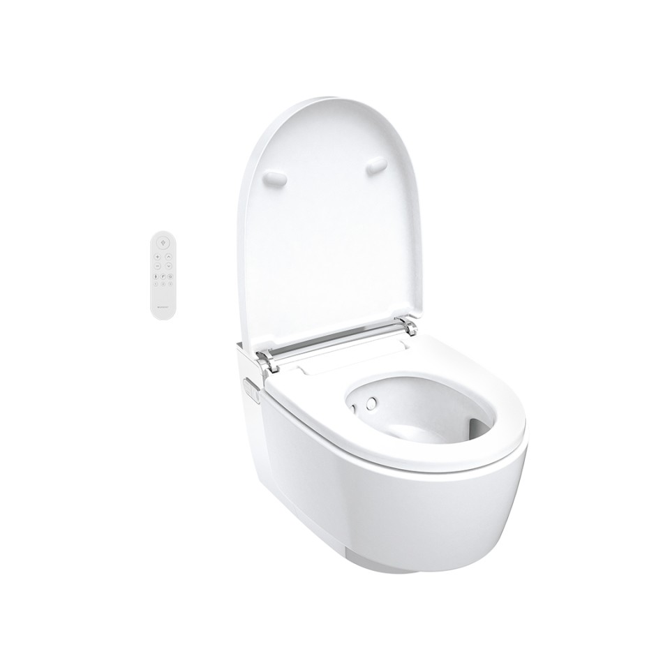 Geberit AquaClean Mera com tampa de sanita aberta Geberit AquaClean Mera com tampa de sanita aberta