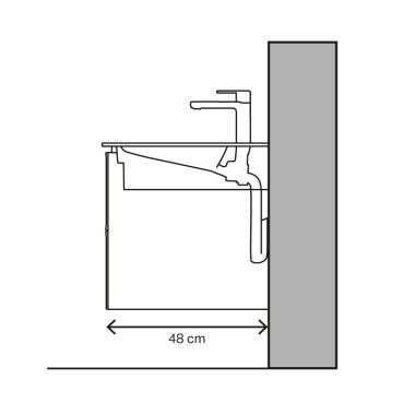 Perfil do lavatório ONE com drenagem horizontal