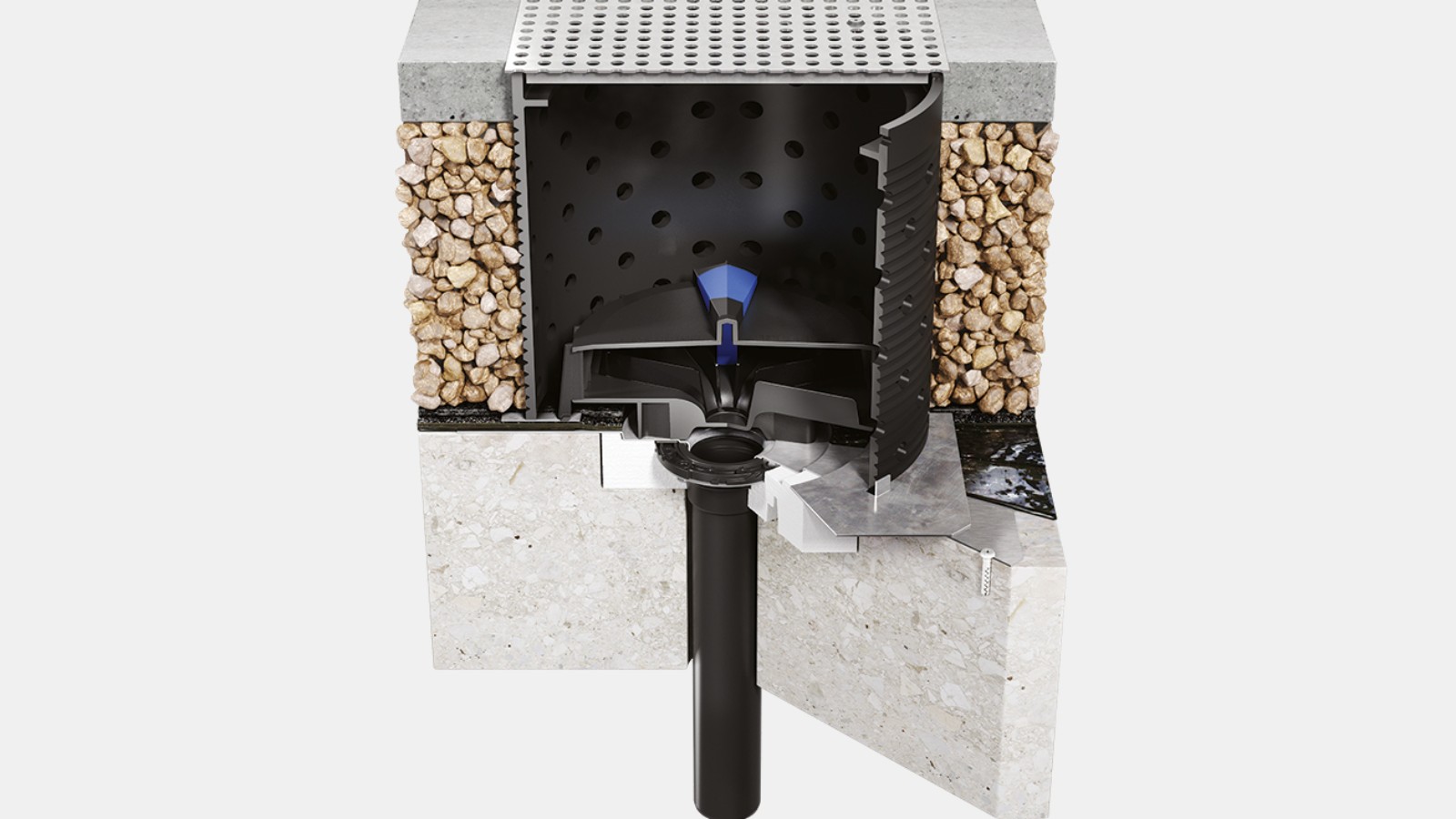 Geberit Pluvia instalado com conjunto «adequado para coberturas transitáveis» Geberit Pluvia instalado com conjunto «adequado para coberturas transitáveis»