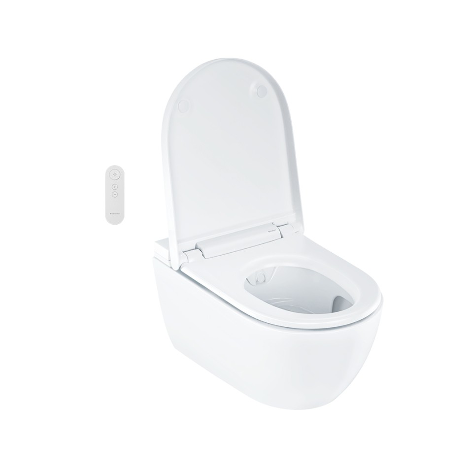 Geberit AquaClean Alba com a tampa da sanita aberta Geberit AquaClean Alba com a tampa da sanita aberta