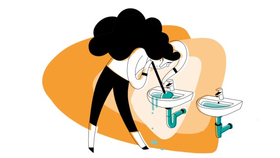 Ilustração do sifão do lavatório obstruído