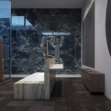 A banheira Geberit e a série de casa de banho Geberit ONE garantem uma aparência geral coerente (© Bloomrealities/HTA para H.O.M.E. Haus 2022)