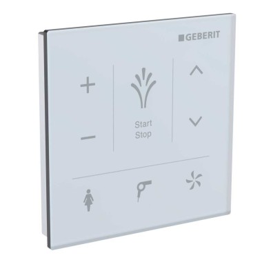 Painel de controlo branco da sanita com sistema integrado de lavagem AquaClean Mera para montar na parede Painel de controlo branco da sanita com sistema integrado de lavagem AquaClean Mera para montar na parede