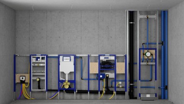 Construção embutida Geberit Duofix e autoclismos num sistema de parede