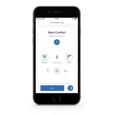 App Geberit Home para usar com as sanitas com sistema integrado de lavagem App Geberit Home para usar com as sanitas com sistema integrado de lavagem
