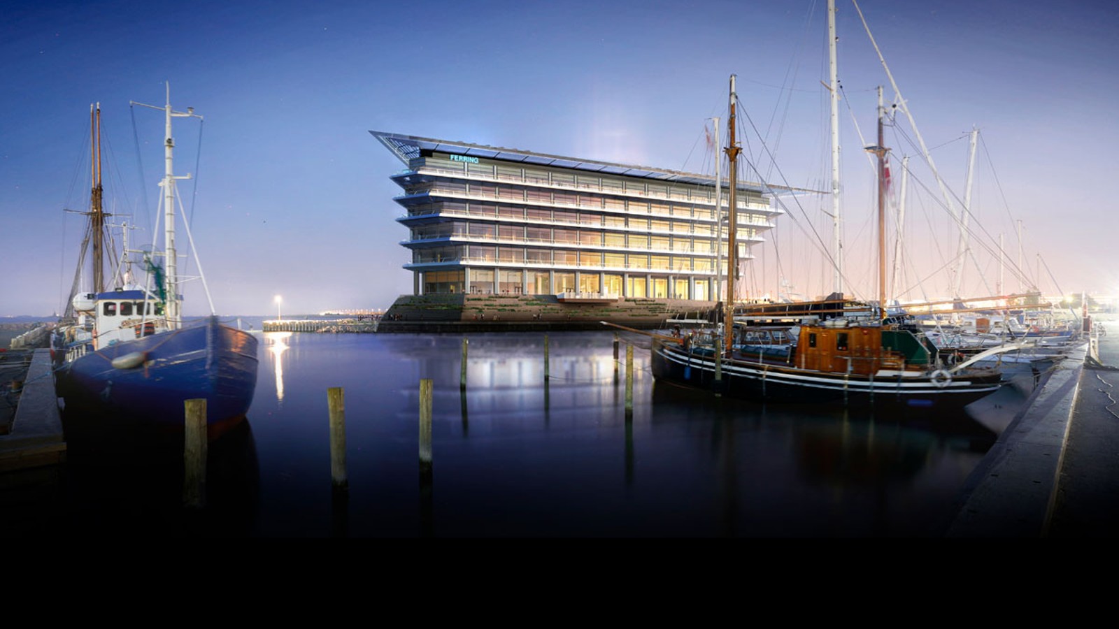 Ferring Pharmaceuticals em Kastrup, Dinamarca. (© Foster&Partners) Ferring Pharmaceuticals em Kastrup, Dinamarca. (© Foster&Partners)