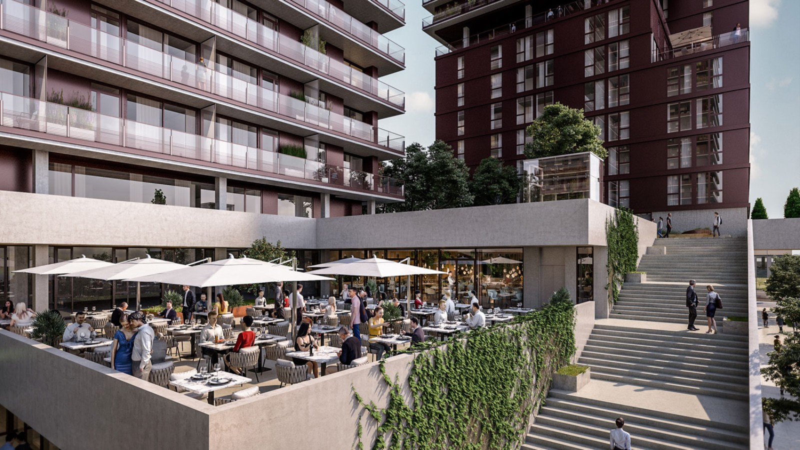 Terraços suspensos e gastronomia fazem parte da oferta (Copyright: Soravia)