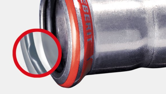Acessório Geberit Mapress Aço carbono com indicador de compressão vermelho e O-ring preto
