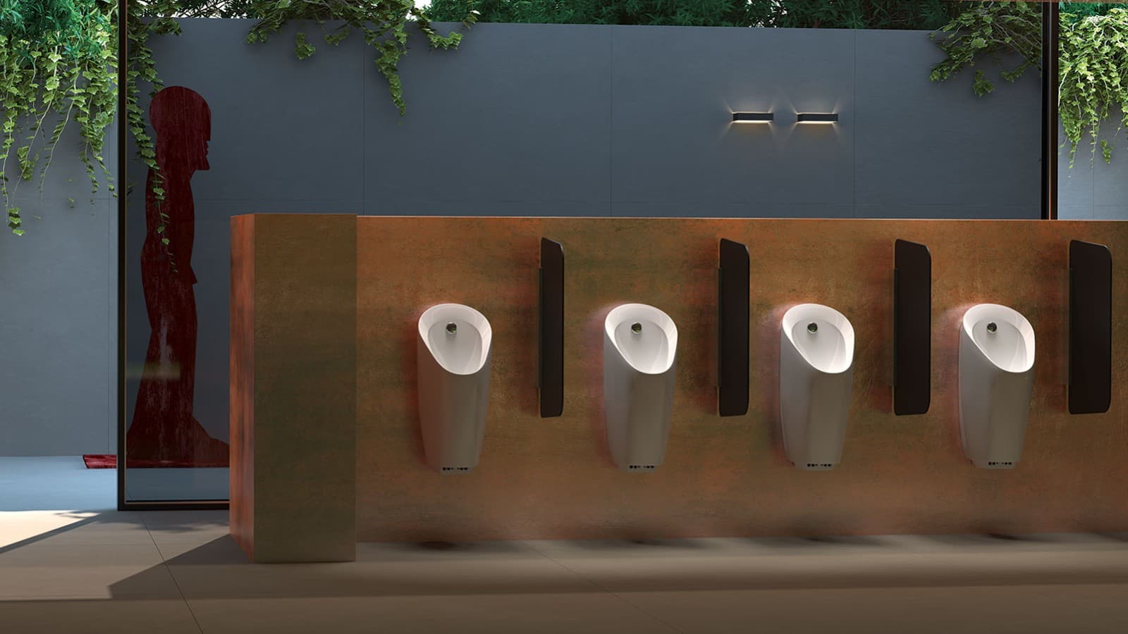 Instalação sanitária pública com urinóis e paredes divisórias Geberit Instalação sanitária pública com urinóis e paredes divisórias Geberit