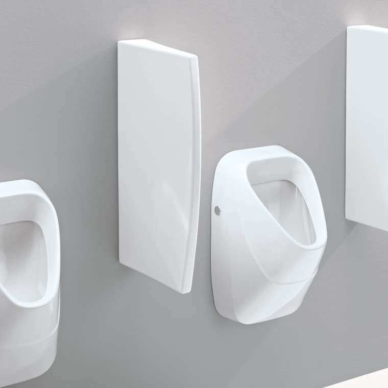 Parede divisória Geberit em cerâmica sanitária com mecanismo de fixação de montagem interior Parede divisória Geberit em cerâmica sanitária com mecanismo de fixação de montagem interior