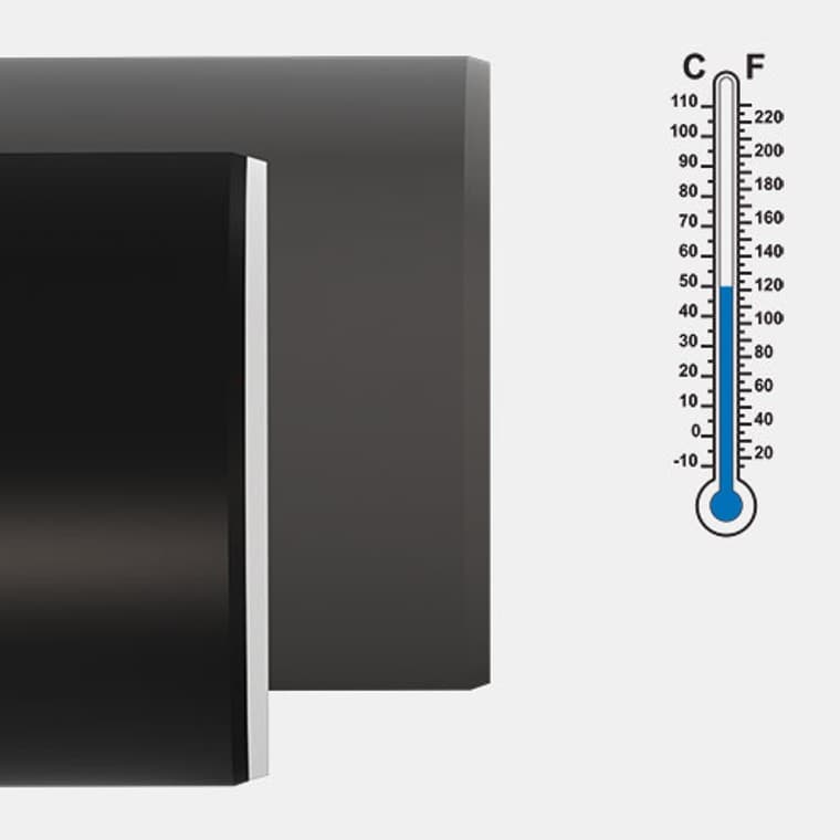 O Geberit Silent-PP oferece excelente resistência à temperatura graças à baixa expansão linear do material PP-MD O Geberit Silent-PP oferece excelente resistência à temperatura graças à baixa expansão linear do material PP-MD