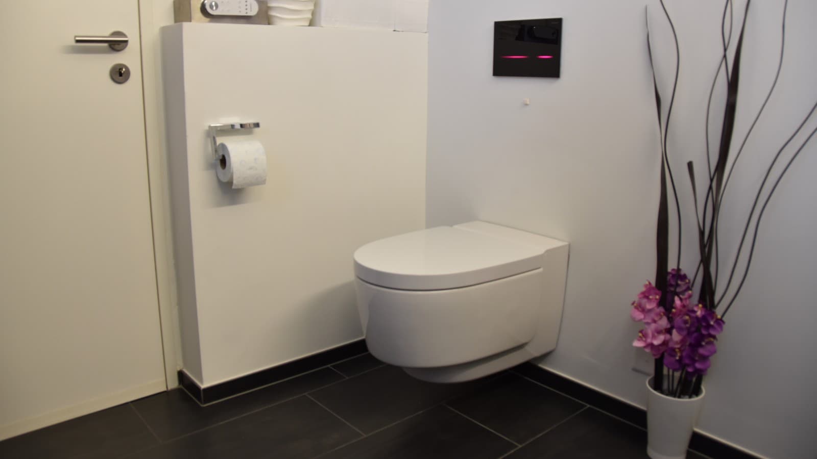 Casa de banho após a renovação com vários produtos da Geberit Casa de banho após a renovação com vários produtos da Geberit