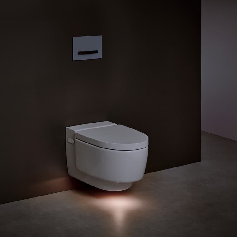 Sanita bidé Geberit AquaClean Mera com luz de orientação ligada Sanita bidé Geberit AquaClean Mera com luz de orientação ligada