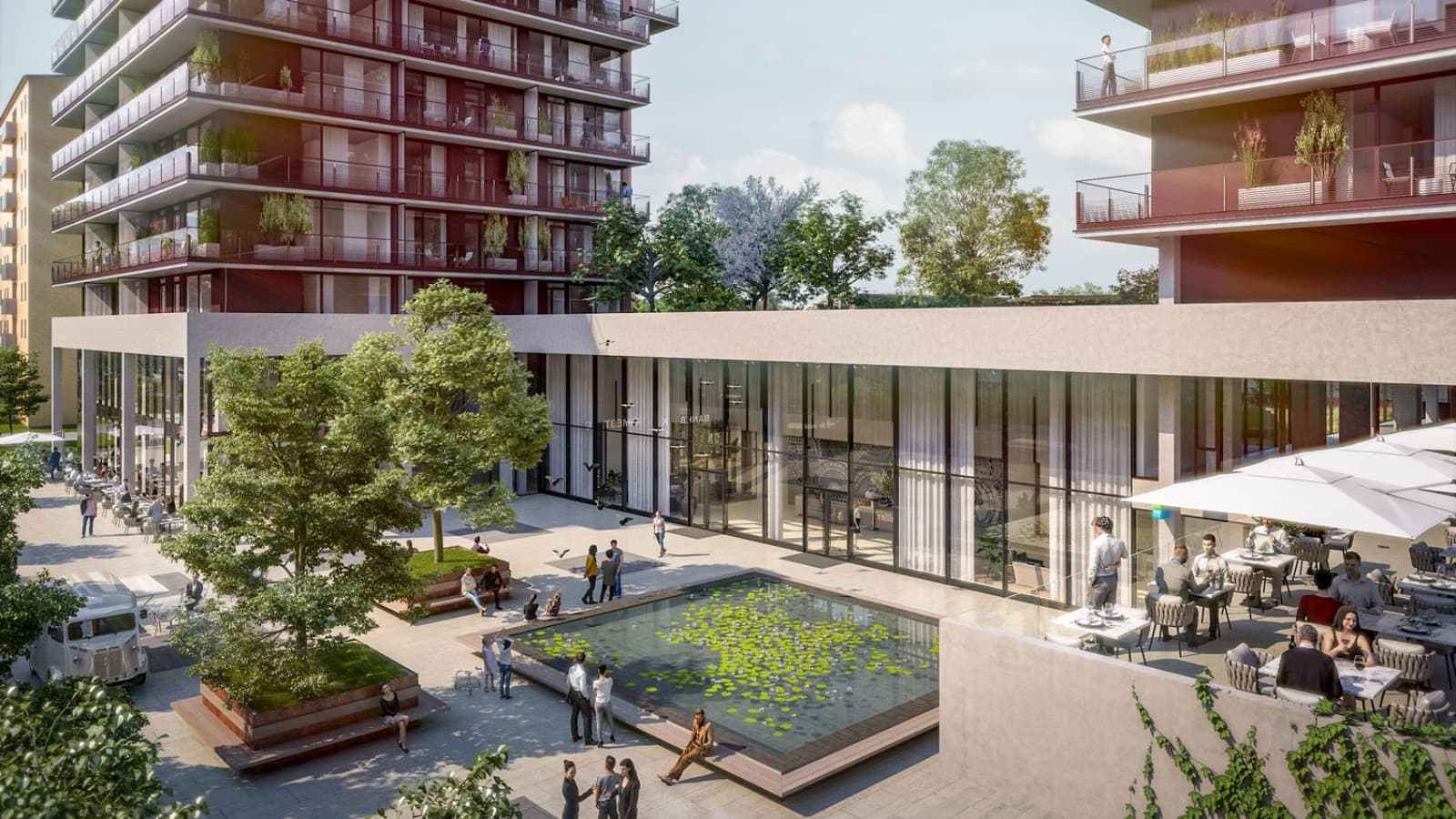 No piso térreo, as três torres estão ligadas entre si (Copyright: Soravia) No piso térreo, as três torres estão ligadas entre si (Copyright: Soravia)