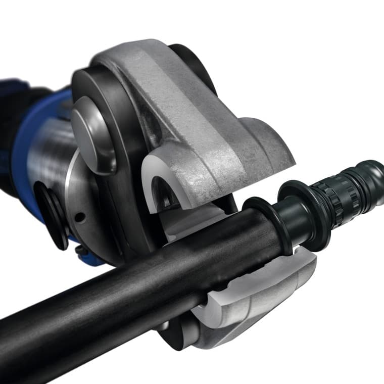 Mandíbula de compressão Geberit Mepla sem manutenção. Design personalizável da mandíbula de compressão e do acessório Mepla. Mandíbula de compressão Geberit Mepla sem manutenção. Design personalizável da mandíbula de compressão e do acessório Mepla.